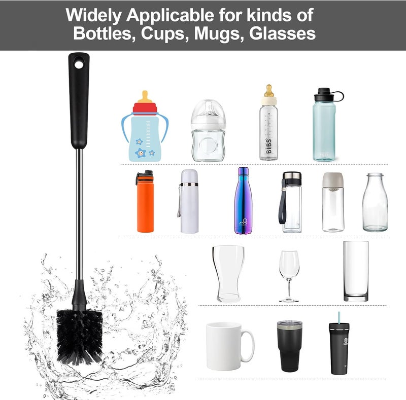HUMUTA Water Bottle Brush, 15 Inches Long Stainless Steel Handle Bottle Brush Cleaner, Bottle Scrubber, Kitchen Scrub Cleaning Brushes for Cup, Wine Glasses, Coffee Mugs, Tumblers, Wine Decanters, Black - Image 2